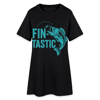 Fin-tastic! Funny Angler & Giant Fish Design - Women’s T-Shirt Dress - black - Front