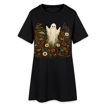 Motifs d’automne des fleurs d’Halloween en forme de fantômes doux - Robe T-shirt Femme - noir - Devant