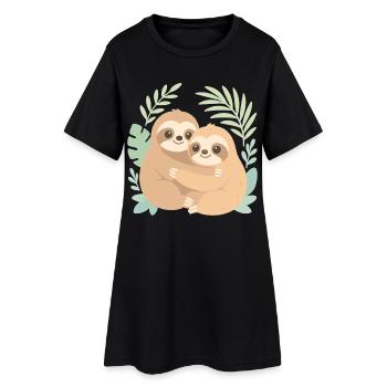 Mignons paresseux : câlinés dans la jungle pastel - Robe T-shirt Femme - noir - Devant