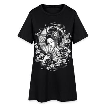 Japanische Geisha mit Fächer im Tattoo Stil - Frauen T-Shirt-Kleid - Schwarz - Vorne