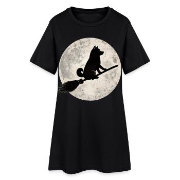 Shiba Inu Balai de la Sorcière Pleine Lune T-shirt Halloween - Robe T-shirt Femme - noir - Devant
