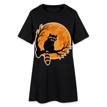 Waschbär Vollmond Halloween Retro Sticker Motiv - Frauen T-Shirt-Kleid - Schwarz - Vorne