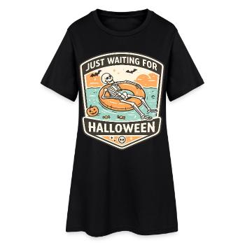Attendant l’anticipation du squelette d’Halloween - Robe T-shirt Femme - noir - Devant