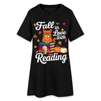 Chat qui lit des livres Automne Citrouille - Amoureux des livres - Robe T-shirt Femme - noir - Devant