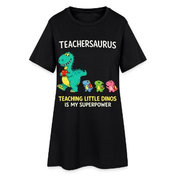 Teachersaurus Humour d’enseignant avec Petit Dinosaure - Robe T-shirt Femme - noir - Devant