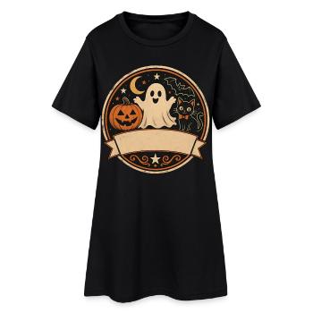 T-shirt Chat Citrouille Fantôme Halloween Rétro - Robe T-shirt Femme - noir - Devant