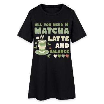 Matcha Latte Balance Motiv - Frauen T-Shirt-Kleid - Schwarz - Vorne