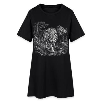 Loup sauvage dans un paysage montagneux dans un style graveur - Robe T-shirt Femme - noir - Devant