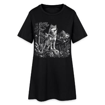 Loup fier dans un paysage montagneux sauvage - Robe T-shirt Femme - noir - Devant