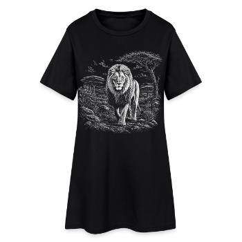 Lion majestueux dans un vaste paysage de savane - Robe T-shirt Femme - noir - Devant