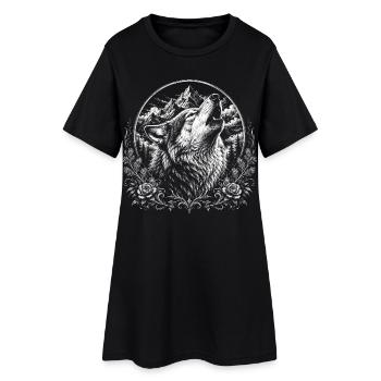 Loup hurlant dans un paysage montagneux dans un style graveur - Robe T-shirt Femme - noir - Devant