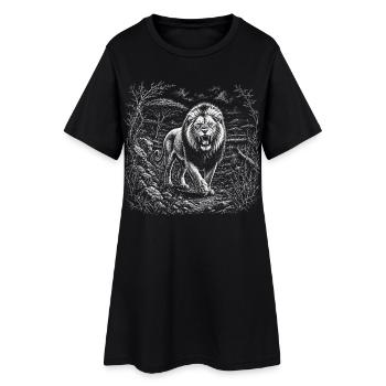 Lion rugissant dans un paysage de savane sauvage - Robe T-shirt Femme - noir - Devant