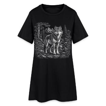 Loup frais dans un paysage montagneux sauvage - Robe T-shirt Femme - noir - Devant