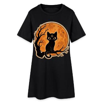 Chat noir devant une pleine lune Motif d’Halloween - Robe T-shirt Femme - noir - Devant