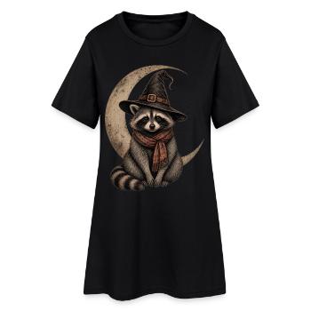 Raton laveur d’Halloween avec croissant de lune et chapeau de sorcière - Robe T-shirt Femme - noir - Devant