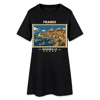 France Marseille Vintage Travel Brand - Robe T-shirt Femme - noir - Devant
