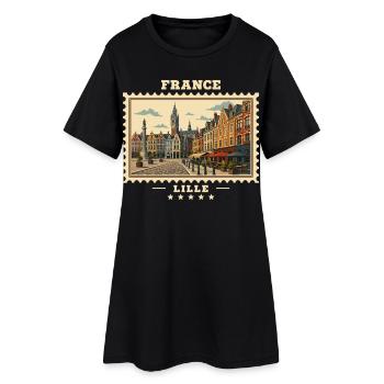 France Lille Marque de voyage vintage - Robe T-shirt Femme - noir - Devant