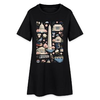 Washington D.C. | Monuments et cerisiers en fleurs - Robe T-shirt Femme - noir - Devant