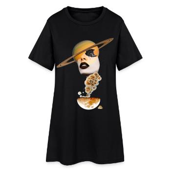 Visage Cosmique Surréaliste & Saturn Collage - Robe T-shirt Femme - noir - Devant