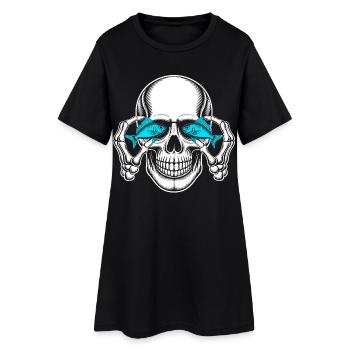 Crâne aux yeux de poisson bleus - Robe T-shirt Femme - noir - Devant