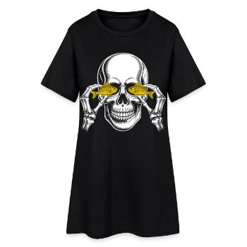 Crâne aux yeux de poisson jaunes - Robe T-shirt Femme - noir - Devant