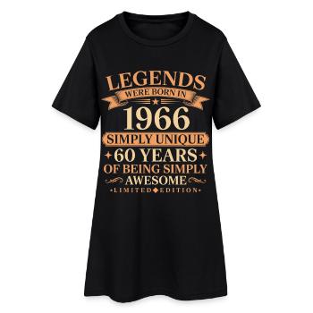 Né en 1966, unique 60 ans - Robe T-shirt Femme - noir - Devant