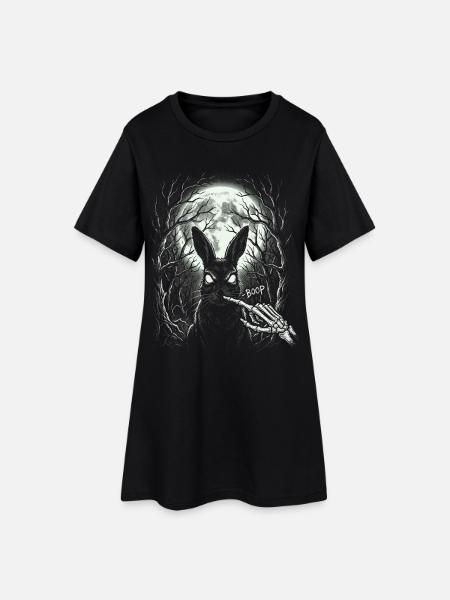 Skelettboop, gruselig, niedlich, Hasen, Goth, - Frauen T-Shirt-Kleid - Schwarz