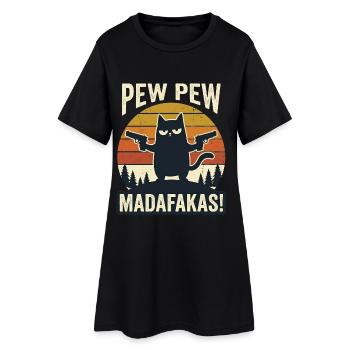 Retro Katze mit Pistolen pew pew madafakas - Frauen T-Shirt-Kleid - Schwarz - Vorne