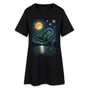 Mondnacht-Gecko am Flusslicht - Frauen T-Shirt-Kleid - Schwarz - Vorne