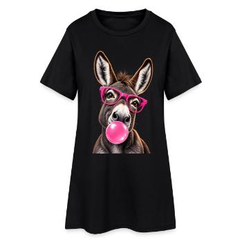 Âne Cool avec Lunettes Roses et Bubble Gum - Frauen T-Shirt-Kleid - Schwarz - Vorne