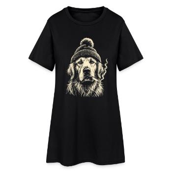 Vintage Smoking Golden Retriever Beanie Dog Meme  - Frauen T-Shirt-Kleid - Schwarz - Vorne