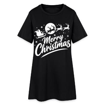 Weihnachtlicher Rentier-Schlittenzauber - Frauen T-Shirt-Kleid - Schwarz - Vorne