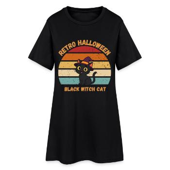 Retro Halloween Black Witch Cat Sunset - Frauen T-Shirt-Kleid - Schwarz - Vorne