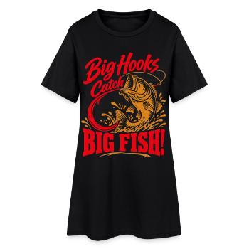 Big Hooks Catch Big Fish – Angler Spruch - Frauen T-Shirt-Kleid - Schwarz - Vorne