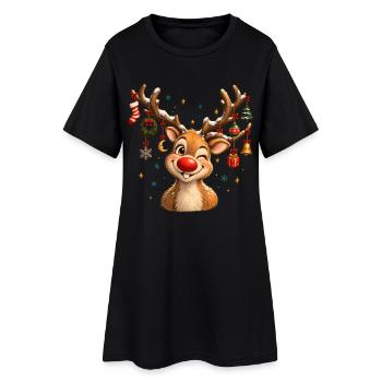 Vintage Christmas Reindeer, Cute Retro Reindeer - Frauen T-Shirt-Kleid - Schwarz - Vorne