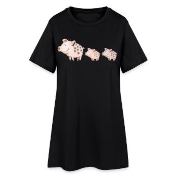 Schweine Familie - Frauen T-Shirt-Kleid - Schwarz - Vorne