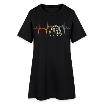 Boxer Vintage Cardiogramme - Robe T-shirt Femme - noir - Devant