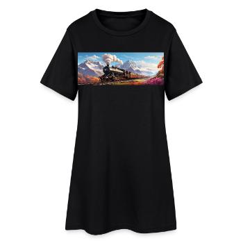 Nostalgischer Eisenbahnzug mit Dampflokomotive - Frauen T-Shirt-Kleid - Schwarz - Vorne