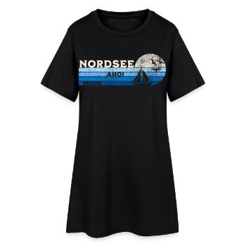 Nordsee Segelboot und Möwen - Frauen T-Shirt-Kleid - Schwarz - Vorne