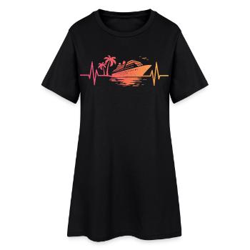 Sonnenuntergangskreuzfahrtschiff-Kreuzfahrt - Frauen T-Shirt-Kleid - Schwarz - Vorne