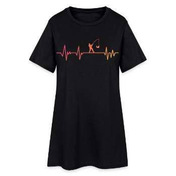 Angeln Sonnenuntergangs-Fischerherzschlag - Frauen T-Shirt-Kleid - Schwarz - Vorne