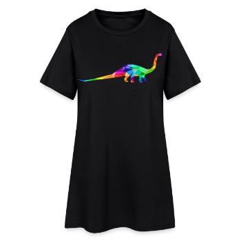 Dinosaure coloré à long cou fait de polygones - Robe T-shirt Femme - noir - Devant