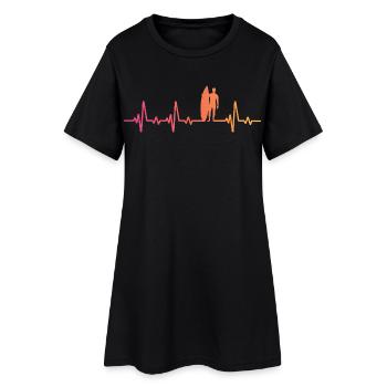 Surf Sunset Heartbeat Surfer Geschenk - Frauen T-Shirt-Kleid - Schwarz - Vorne