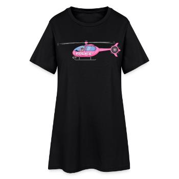 Polizeihubschrauber in Rosa - Frauen T-Shirt-Kleid - Schwarz - Vorne