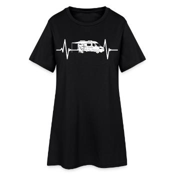 Camping Liebe mit Herzschlag und Wohnmobil  - Frauen T-Shirt-Kleid - Schwarz - Vorne