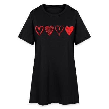 Skizzierte Rote Herzen – Minimalistisches Design - Frauen T-Shirt-Kleid - Schwarz - Vorne