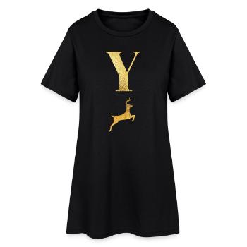 Buchstabe und goldener Hirsch - Geschenkidee - Frauen T-Shirt-Kleid - Schwarz - Vorne