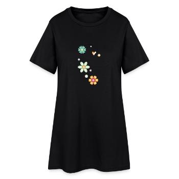 Doodle Motiv mit Blumen und Herz - Frauen T-Shirt-Kleid - Schwarz - Vorne