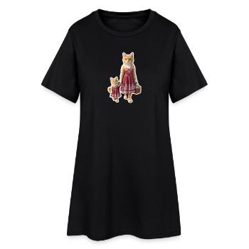Ginger Cat Mom & Kitten Matching Dress | Whimsical - Robe T-shirt Femme - noir - Devant