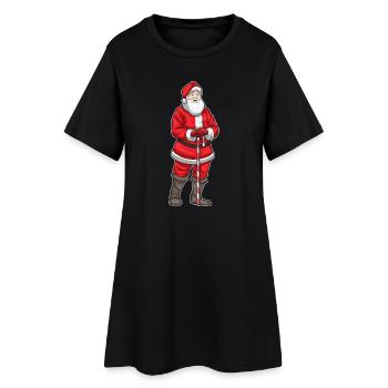 Santa Claus Christmas Walking Stick - Women’s T-Shirt Dress - black - Front